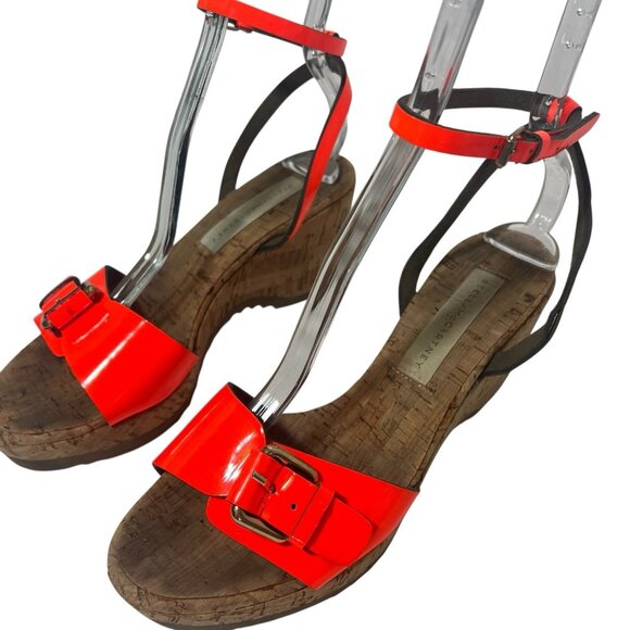 Stella McCartney Women Patent  Leather Ankle Strap Sandal Wedge Size 39 Orange - Picture 1 of 15